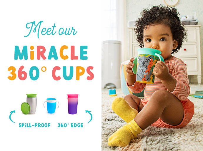 Discover Munchkin Miracle Cups: spill-proof sippy cups with 360 degree edges for drinking from